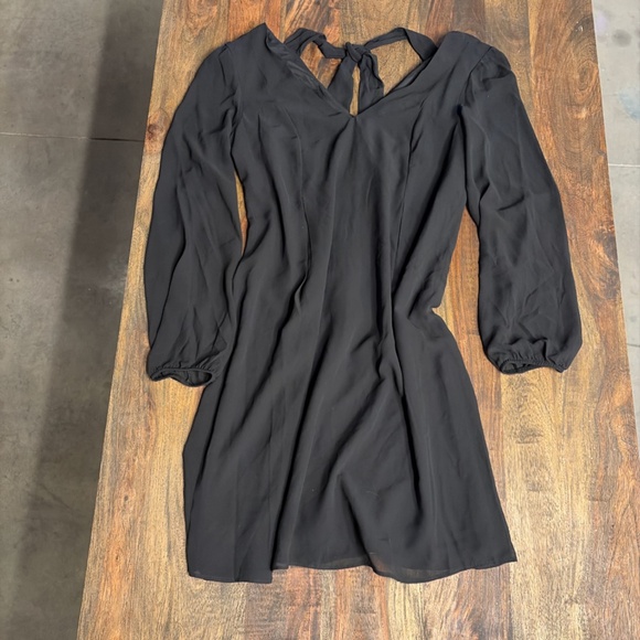 INC International Concepts Black Bow Tie Neck Dress | Puff Sleeve A-Line | Small - Picture 5 of 5